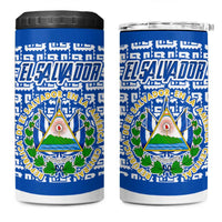 El Salvador Tribal Pattern 4 in 1 Can Cooler Tumbler with National Coat of Arms and Blue White Theme - Wonder Print Shop