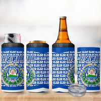 El Salvador Tribal Pattern 4 in 1 Can Cooler Tumbler with National Coat of Arms and Blue White Theme - Wonder Print Shop
