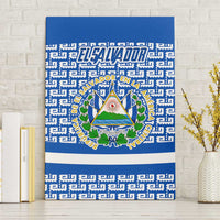 El Salvador Tribal Pattern Canvas Wall Art with National Coat of Arms and Blue White Theme - Wonder Print Shop