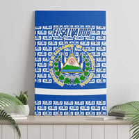 El Salvador Tribal Pattern Canvas Wall Art with National Coat of Arms and Blue White Theme - Wonder Print Shop