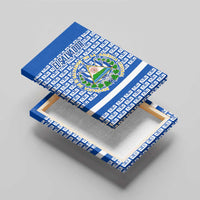 El Salvador Tribal Pattern Canvas Wall Art with National Coat of Arms and Blue White Theme - Wonder Print Shop