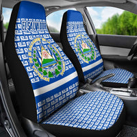 El Salvador Tribal Pattern Car Seat Cover with National Coat of Arms and Blue White Theme - Wonder Print Shop