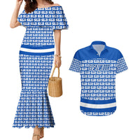 El Salvador Tribal Pattern Couples Matching Mermaid Dress and Hawaiian Shirt with National Coat of Arms and Blue White Theme - Wonder Print Shop