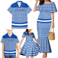El Salvador Tribal Pattern Family Matching Mermaid Dress and Hawaiian Shirt with National Coat of Arms and Blue White Theme - Wonder Print Shop