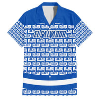El Salvador Tribal Pattern Family Matching Off The Shoulder Long Sleeve Dress and Hawaiian Shirt with National Coat of Arms and Blue White Theme - Wonder Print Shop