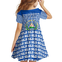 El Salvador Tribal Pattern Family Matching Off Shoulder Maxi Dress and Hawaiian Shirt with National Coat of Arms and Blue White Theme - Wonder Print Shop