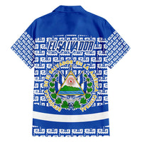 El Salvador Tribal Pattern Family Matching Off Shoulder Maxi Dress and Hawaiian Shirt with National Coat of Arms and Blue White Theme - Wonder Print Shop