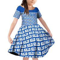 El Salvador Tribal Pattern Family Matching Off Shoulder Short Dress and Hawaiian Shirt with National Coat of Arms and Blue White Theme - Wonder Print Shop