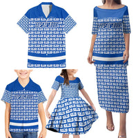 El Salvador Tribal Pattern Family Matching Puletasi and Hawaiian Shirt with National Coat of Arms and Blue White Theme - Wonder Print Shop
