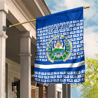 El Salvador Tribal Pattern Garden Flag with National Coat of Arms and Blue White Theme - Wonder Print Shop