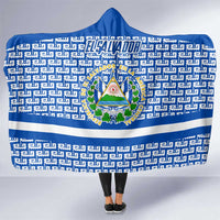 El Salvador Tribal Pattern Hooded Blanket with National Coat of Arms and Blue White Theme - Wonder Print Shop