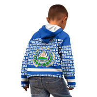 El Salvador Tribal Pattern Kid Hoodie with National Coat of Arms and Blue White Theme - Wonder Print Shop