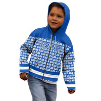 El Salvador Tribal Pattern Kid Hoodie with National Coat of Arms and Blue White Theme - Wonder Print Shop