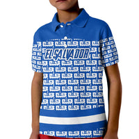 El Salvador Tribal Pattern Kid Polo Shirt with National Coat of Arms and Blue White Theme - Wonder Print Shop