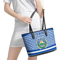 El Salvador Tribal Pattern Leather Tote Bag with National Coat of Arms and Blue White Theme - Wonder Print Shop
