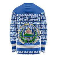 El Salvador Tribal Pattern Long Sleeve Shirt with National Coat of Arms and Blue White Theme - Wonder Print Shop