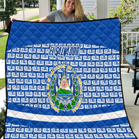 El Salvador Tribal Pattern Quilt with National Coat of Arms and Blue White Theme - Wonder Print Shop