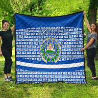 El Salvador Tribal Pattern Quilt with National Coat of Arms and Blue White Theme - Wonder Print Shop