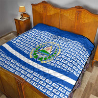 El Salvador Tribal Pattern Quilt with National Coat of Arms and Blue White Theme - Wonder Print Shop