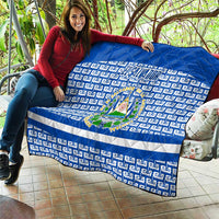 El Salvador Tribal Pattern Quilt with National Coat of Arms and Blue White Theme - Wonder Print Shop