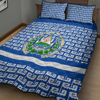El Salvador Tribal Pattern Quilt Bed Set with National Coat of Arms and Blue White Theme - Wonder Print Shop