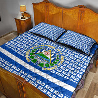 El Salvador Tribal Pattern Quilt Bed Set with National Coat of Arms and Blue White Theme - Wonder Print Shop