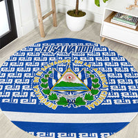 El Salvador Tribal Pattern Round Carpet with National Coat of Arms and Blue White Theme - Wonder Print Shop