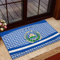 El Salvador Tribal Pattern Rubber Doormat with National Coat of Arms and Blue White Theme - Wonder Print Shop