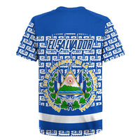 El Salvador Tribal Pattern Rugby Jersey with National Coat of Arms and Blue White Theme - Wonder Print Shop