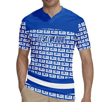El Salvador Tribal Pattern Rugby Jersey with National Coat of Arms and Blue White Theme - Wonder Print Shop
