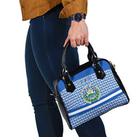 El Salvador Tribal Pattern Shoulder Handbag with National Coat of Arms and Blue White Theme - Wonder Print Shop