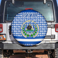 El Salvador Tribal Pattern Spare Tire Cover with National Coat of Arms and Blue White Theme - Wonder Print Shop