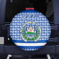 El Salvador Tribal Pattern Spare Tire Cover with National Coat of Arms and Blue White Theme - Wonder Print Shop