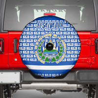 El Salvador Tribal Pattern Spare Tire Cover with National Coat of Arms and Blue White Theme - Wonder Print Shop