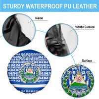 El Salvador Tribal Pattern Spare Tire Cover with National Coat of Arms and Blue White Theme - Wonder Print Shop