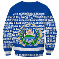 El Salvador Tribal Pattern Sweatshirt with National Coat of Arms and Blue White Theme - Wonder Print Shop