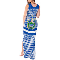 El Salvador Tribal Pattern Tank Maxi Dress with National Coat of Arms and Blue White Theme - Wonder Print Shop