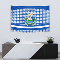 El Salvador Tribal Pattern Tapestry with National Coat of Arms and Blue White Theme - Wonder Print Shop