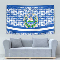El Salvador Tribal Pattern Tapestry with National Coat of Arms and Blue White Theme - Wonder Print Shop