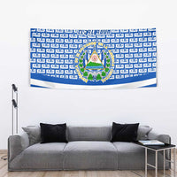 El Salvador Tribal Pattern Tapestry with National Coat of Arms and Blue White Theme - Wonder Print Shop