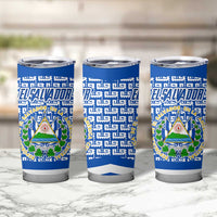 El Salvador Tribal Pattern Tumbler Cup with National Coat of Arms and Blue White Theme - Wonder Print Shop