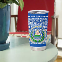 El Salvador Tribal Pattern Tumbler Cup with National Coat of Arms and Blue White Theme - Wonder Print Shop