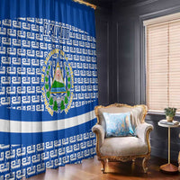 El Salvador Tribal Pattern Window Curtain with National Coat of Arms and Blue White Theme - Wonder Print Shop