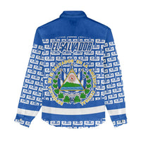 El Salvador Tribal Pattern Women Casual Shirt with National Coat of Arms and Blue White Theme - Wonder Print Shop