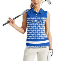 El Salvador Tribal Pattern Women Sleeveless Polo Shirt with National Coat of Arms and Blue White Theme - Wonder Print Shop