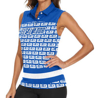 El Salvador Tribal Pattern Women Sleeveless Polo Shirt with National Coat of Arms and Blue White Theme - Wonder Print Shop