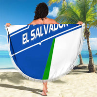 El Salvador Flag Crest Beach Blanket with Blue Green Stripes and Bold Letter Design - Wonder Print Shop
