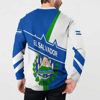 El Salvador Flag Crest Button Sweatshirt with Blue Green Stripes and Bold Letter Design - Wonder Print Shop