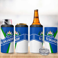 El Salvador Flag Crest 4 in 1 Can Cooler Tumbler with Blue Green Stripes and Bold Letter Design - Wonder Print Shop