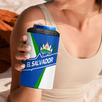 El Salvador Flag Crest 4 in 1 Can Cooler Tumbler with Blue Green Stripes and Bold Letter Design - Wonder Print Shop